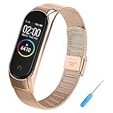 Oumida Armband Kompatibel mit Xiaomi Mi Band 4 Armband, Edelstahl Metall Ersatzband Verstellbares Ersatzarmbänder Sport Uhrenarmband für Xiaomi Mi Smart band 4, Roség