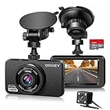 ORSKEY Dashcam Auto Vorne und Hinten inkl. 32GB SD-Karte 1080P Full HD Autokamera Doppelobjektiv Dashcam für Autos 170 Weitwinkel mit Loop-Aufnahme und G-Sensor, front-inner,LCD