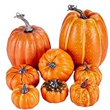 Miaikoe 8 Pcs Verschiedene Größen Ernte Orange Künstliche Kürbisse für Herbst Herbst Halloween Thanksgiving Verzieren und Anzeig