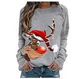 HAQUOS Damen Weihnachts-Langarm-Sweatshirt bedruckter lässiger Top-Pullover Frühling Damen Sweatjack