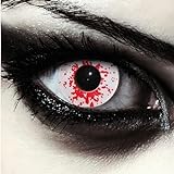 DESIGNLENSES, Blutig weiße farbige Halloween Kostüm Kontaktlinsen, 1 Paar (2 Stück),weiche weiß rote Zombie Farblinsen ohne Stärke, 'Blood Splash'