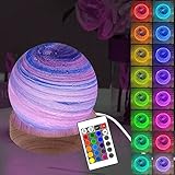 YATOSEEN 3D Planet Glaskugel Nachtlicht, 16 Farben LED Sunset Glow Stimmungslicht Tischlampe Astronomie Ornament mit Fernbedienung und Holzsockel, und Coole Geschenke für Erw