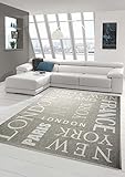 Traum Teppich Küchenläufer Flachgewebe Teppich Sisal Optik modernes Design Städte New York London Paris City in grau weiß Größe 80x200