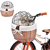 BEIJIALY Fahrradkorb mit Drahtgeflechtabdeckung, Hundekorb aus Weidengeflecht, Fahrradkorb für Haustiere, Aufbewahrungskorb für Den Vorderen Lenker, Fahrradkorb aus Korbgeflecht für Hunde,(Schwarz)