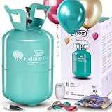TOM Helium Gas – Helium Gasflasche inkl. 30 Ballons & 100 m Schnur – Helium Balloon Gas für bis zu 30 Luftballons für Geburtstag, Hochzeit & Co. – für Folienballons geeig