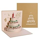 3D Pop Up Grußkarten Geburtstag, Geburtstagskarte mit Schönen Papier-Cut und Umschlag, Geschenk für Ihre Familie, Freunde und Liebhaber Special (Gold)