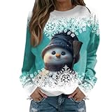 OCCOKO Sweatshirt für Erwachsene, Damen-Pullover mit Weihnachtsdruck, lustiger Weihnachtspullover, langärmeliges Pullover-Shirt Stylische Pullover Damen (Sky Blue, M)