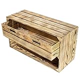 Großes Vintage Holzregal mit Fächern, Holzkiste neu (Breite Kiste mit Schublade)