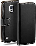 moex Klapphülle für Samsung Galaxy S5 Mini Hülle klappbar, Handyhülle mit Kartenfach, 360 Grad Schutzhülle zum klappen, Flip Case Book Cover, Vegan Leder Handytasche, Schw