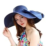 FSIGOM Damen-Hut mit breiter Krempe, Sonnenschutz, Strohhut, Faltbarer Schlapphut, Sommer-UV-Schutz, Strandkappe - blau - Larg