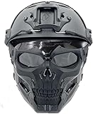 PJ Tactical Fast Helm Und Verstellbare Airsoft Maske Totenkopf Vollgesichtsmaske Geeignet Für Airsoft Paintball, Halloween, Rollenspiele, Kostümpartys Und F