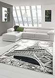 Traum Designer Teppich Moderner Teppich Wohnzimmer Teppich Eiffelturm Motiv Grau Schwarz Creme Größe 120x170
