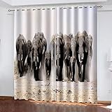 2Er Set Verdunkelungsvorhang 3D Druck Kunst Afrikanischer Elefant Muster Vorhänge Blickdicht 210X220Cm (HxB) Gardinen Wohnzimmer Kinderzimmer Ösenvorhang Fensterdekoration Blick