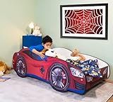 Alcube® Autobett 70x140 cm PKW Spider CAR mit Lattenrost und Matratze MDF beschichtet - mit Motivfolie beklebtes Spielbett Kinderbett 140x70 cm für kleine Spinnenmann - R