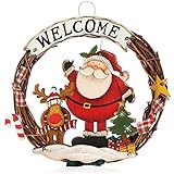 com-four® Weihnachtskranz geflochten - Tür Kranz Welcome für Weihnachten - Weihnachtsdeko zum Hängen - Holzkranz ca. Ø 24 cm (Santa Claus - M)
