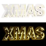 Lunartec Fensterdeko: LED-Schriftzug 'XMAS' aus Holz & Spiegeln mit Timer & Batteriebetrieb (Xmas Schriftzug beleuchtet, Schriftzug Weihnachten beleuchtet, Beleuchtung)