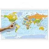 ORBIT Globes & Maps - Politische Weltkarte in deutsch als Poster mit Leisten, Karte der Welt, ca. 88x58cm, Aktuell 2023, Maßstab 1:46.400.000 M