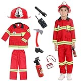 Udekit Feuerwehrmann Kostüm für Kinder Feuerwehrchef Cosplay Rollenspiel Spielzeug Zubehör für 6-7 J