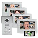 ELRO DV477IP4 WiFi IP Video Türsprechanlage-4-Familien-mit 4X 7-Zoll-Farbbildschirm-Color Night Vision-Live-Ansicht und Kommunikation via App, 4 F