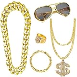 KILLIAN'S Store 70er 80er Jahre Outfit Herren Hip Hop Kostüm Zubehör Goldketten Sonnenbrille Zuhälter Kostüm für Fasching Karneval Halloween Cosplay Kostüm Thema Party