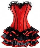KUOSE Moulin Rouge Gothic Corsagenkleid Korsett Spitenrock Übergrößen S-6XL, Rot, EUR(42-44)3XL