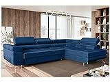 MEBLINI Schlafcouch mit Bettkasten - Ecksofa mit Schlaffunktion - Sofa mit Relaxfunktion und Kopfstützen - Couch L-Form - Eckcouch - Wohnlandschaft - MALIBA - 277x203x63cm Rechts - Blau S