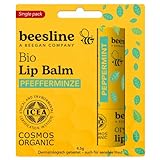 BEESLINE Organic Lip Balm Peppermint für trockene Lippen, hochwertiger Lippenbalsam mit Bienenwachs und Pfefferminze, Lipstick mit Beeswax, beeg