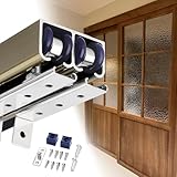 Schiebetür Schiene Bypass-Scheunentor-Hardware-Kit mit Doppelschiene, Wohnzimmer-Schiebetürschiene zur Oberen Montage, Schrank-/ Scheunen-/ Taschentür-Schienenrahmen-Kit mit Hardware(Champagne,0.8m/2