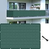 Sichtschutz Balkon Ohne Bohren 65 x 360 cm Windschutz Sonnenschutz Atmungsaktiv Balkon Sichtschutz Wasserdicht mit Ösen, Nylon Kabelbinder Und Kordel, für Garten, Dunkelgrü