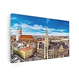 Pixalino® Leinwandbild - Luftaufnahme des Rathauses am Marienplatz und der Frauenkirche in München | Leinwandbild, Canvas 260g, 150 x 100