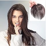 Beauty Echthaar-Toupet für Frauen, Mini-Fransen-Haarteil, gerade, zum Anklipsen, 15 cm, maschinell hergestellt, Dunkelb