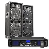 MAX28 - DJ Set, PA Anlage, DJ Boxen Set 1600W und 700W Verstärker mit Bluetooth, MP3, USB, MAX28 Bundle 2 passiv Lautsprecher, PA-Sy