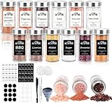 Yonekuon 12 Gewürzglas,100 ML Gewürzgläser rund,Edelstahl Deckel Gewürz Organizer,Inklusive 2 Stiften Schwarzen und weißen Etiketten Sowie einem Praktischen T