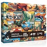 American National Parks Puzzle für Erwachsene 1000 Teile, PICKFORU Reise Poster Landschaft Puzzle Landschaft von Zion Yellowstone Yosemite mit Tieren, Scenic Jigsaw Puzzles für Erwachsene Berg