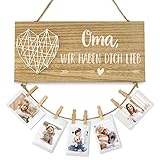 Darlena Oma wir haben Dich lieb | Oma Geschenk, Geburtstagsgeschenk | Holzschild, Fotoseil und Holz Klammern | Tolles Geschenk für Oma zum Geburtstag, Muttertag oder W