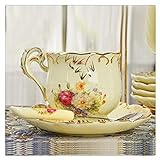 MoooY Elfenbeinfarbenes Porzellan, Chinesische Teetasse Und Untertasse, Britisches Nachmittagsblumen-Teetassen-Set, Kaffeetassen, Keramik-Trinkg