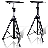 Pyle Dual Studio Monitor 2 Speaker Stand Mount Kit - Heavy Duty Tripod Pair and Height Adjustable from 34' to 53' W/Metal Platform Base - PSTND32, Black