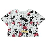 Disney Damen Mickey Mouse Fashion Shirt Mickey Mouse Kleidung – Mickey Mouse Allover Print Crop Top T-Shirt, Weiss/opulenter Garten, XX-Larg