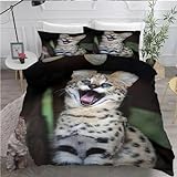 Bettwäsche 135x200 Serval Katze Bettwäsche Set 3 Teilig Wilde Tiere Muster Bettbezug für Kinder, Microfaser Flauschig Weich Bettbezüge und 2 Kissenbezug 80x80 cm, mit Reiß
