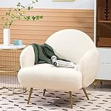 AISALL Sessel Moderner Loungesessel Einzel Loungesofa Lounge Sofa Gemütlicher Teddystoff Goldene Metallbeine Geeignet für Wohnzimmer Schlafzimmer, Weiß,