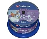 Verbatim DVD+R Wide Inkjet Printable 4.7GB, 50er Pack Spindel, DVD Rohlinge bedruckbar, 16-fache Brenngeschwindigkeit & Hardcoat Scratch Guard, DVD-R printable, DVD leer, Rohlinge DVD