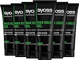 Syoss Gel Max Hold (6 x 250 ml), Herren Haargel mit 48 h extra starkem Halt & Glanz für gepflegte Styles, Haargel für Männer ohne Alkohol & Silikone, verkleb