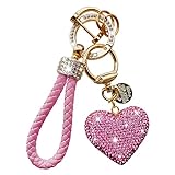 TX-INNO AUTO Kristall-Auto-Schlüsselanhänger für Frauen mit glitzernden Strasssteinen, rosa Herzform, Auto-Schlüsselanhänger, Zubehör, hübsche Schlüsselanhänger für Mädchen, Geburtstag, Weihnachten,