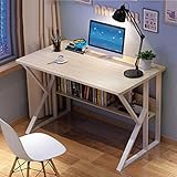 Schreibtisch, Computertisch, Holzschreibtisch, Heimbüro, Laptop-Schreibtisch, Arbeitstisch, Arbeitsstation mit integriertem Bücherregal, einfacher Schreibtisch für S