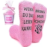 Zemolo Lustige Socken Geschenke für Frauen Kuschelsocken WENN DU DAS LESEN KANNST Socken Spruch Schoki Witzige Socken Damen Weihnachtssock