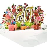 GREETING ART 80. Geburtstagskarte, Pop-up-Karte zum 80 Jahrestag,Blume Pop Up Grußkarten, 3D Pop Up Karte Geburtstag Grußkarte für Frauen Mütter Ehefrau Männer Freunde Romantik Geschenk