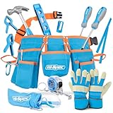 Hi-Spec 16-teiliges Kinder-Werkzeug-Kit mit Werkzeuggürtel in Kindergröße, Arbeitshandschuhen aus echtem Leder, Schutzbrille, Holzlineal, ECHTE Werkzeug