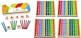 Natureich 4X Rechenbrett Plus Montessori Mathe Spielzeug Holz Metallbox Rechenstäbchen - 1x1, Division, Addition, Minus, Multiplikationsbrett, Lernen für Grundschüler Einmaleins T