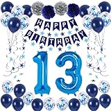 NANINUNENO 13. Blaue Geburtstagsparty-Dekorationen für Jungen, Mädchen, Männer, Frauen, Happy 13 Birthday Luftballons Supplies mit Happy Birthday Banner, 13 Zahlenb