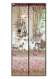 Luxus Fliegengitter Magnetvorhang für Türen aus Polyester mit Blumen Muster Moskitonetz Insektenschutz Türvorhang 90 x 210 CM (Kaffee)